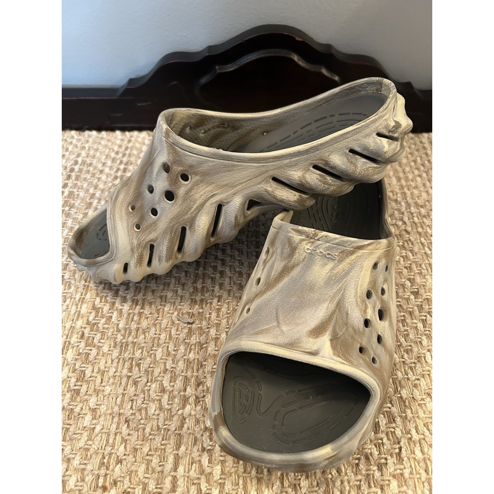 Crocs Echo Marbled Slides Men's 5 Women's 7 Slip On Sandals Bone/Multi Cushion